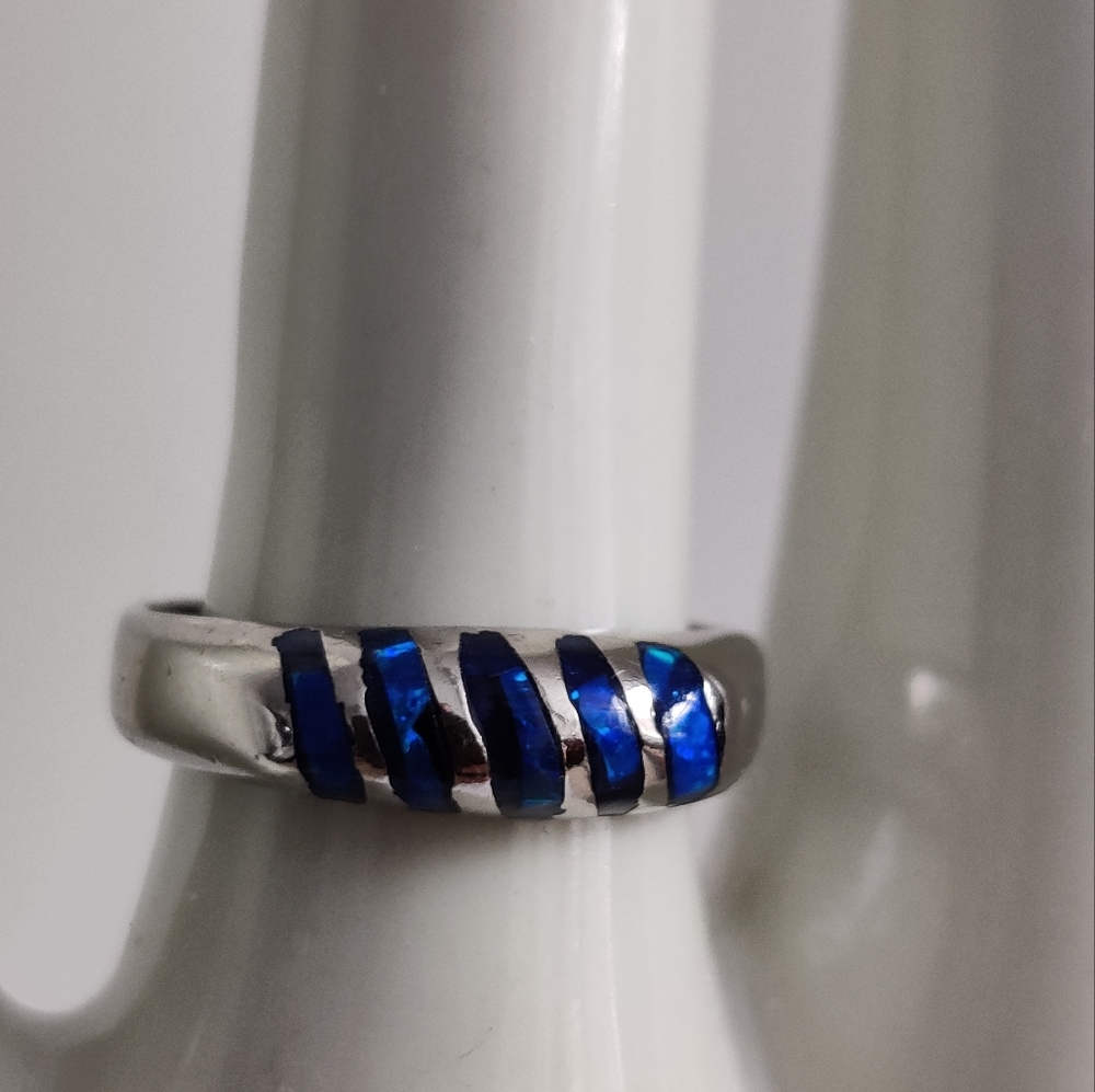 Sterling silver opals channel ring